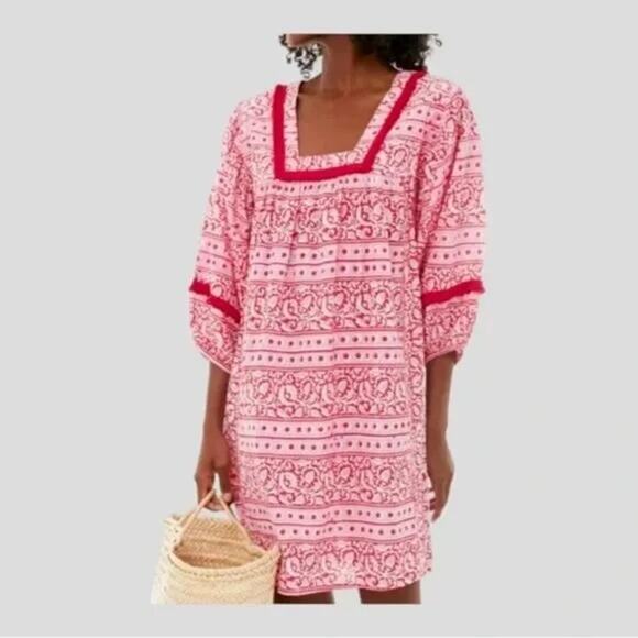 Tuckernuck Heat Wave Catalans Cotton Mini Cover Up Dress Pink Red Small - Picture 1 of 10